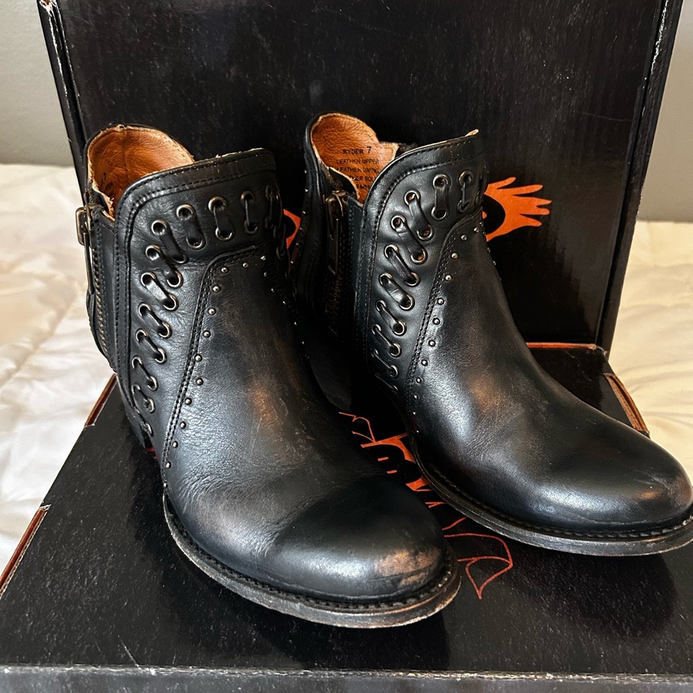 Freebird by Steven Ryder Black Distressed Leather Ankle Boots